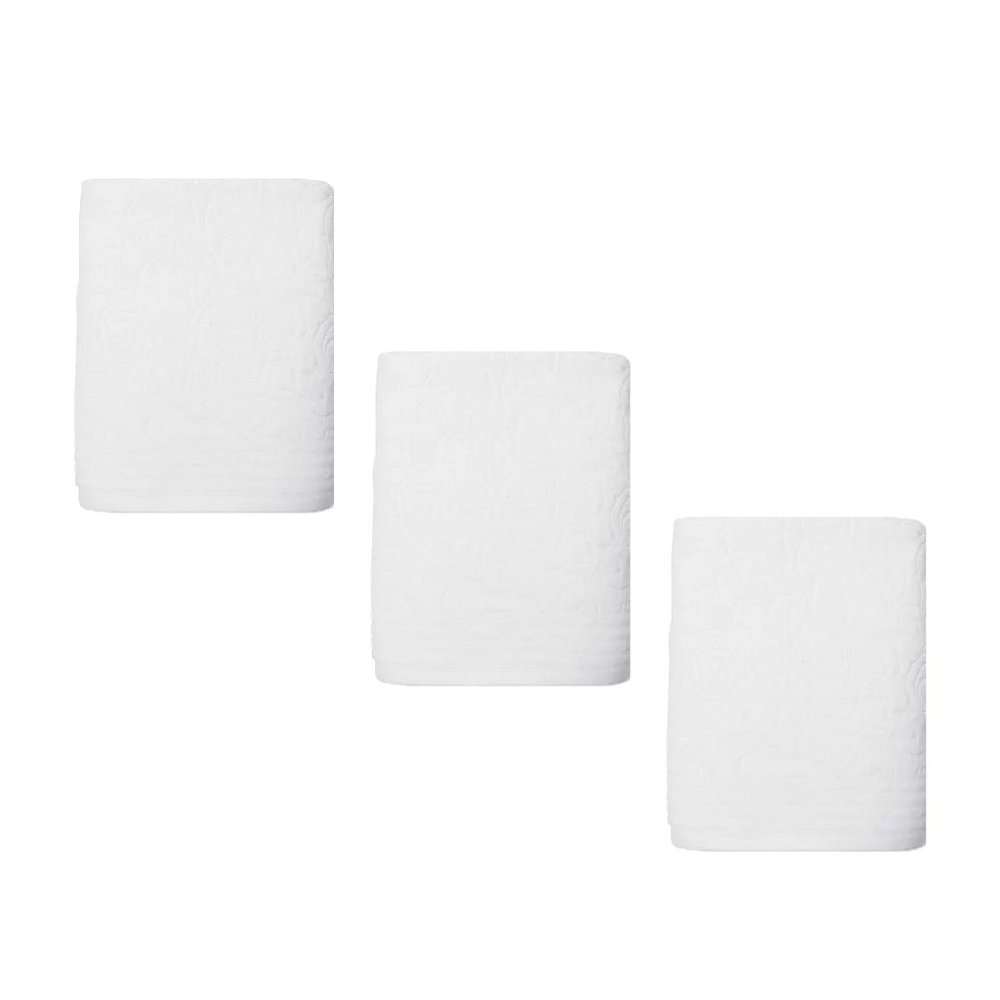 3 WHITE Broyhill Jacquard-Pattern Textured Velour 100% Cotton Bath Towels